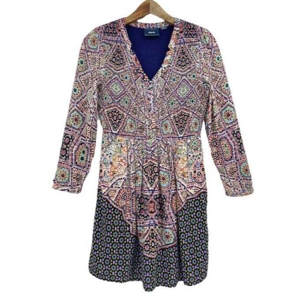 Anthropologie Maeve Sleeved Amethyst Smocked Button Up Bodice Dress Boho Fall SP